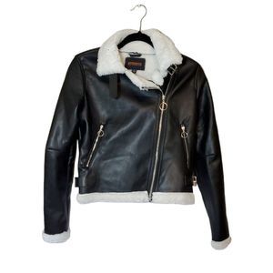 NWT Ambiance Polyurethane/ Fur Aviator Jacket. Size S